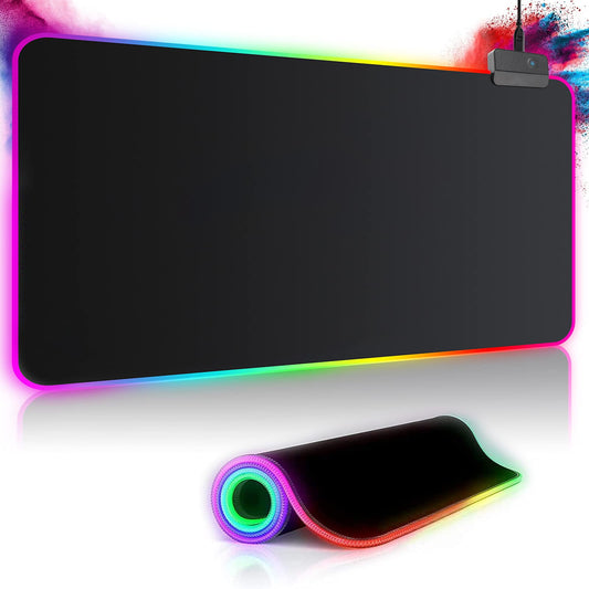 Tapis de Souris Gaming RGB XXL (800 x 300 mm), 14 Effets D'éclairage LED, Étanche, Antidérapant, Résistant à l'usure pour Gamer, Ordinateur, PC