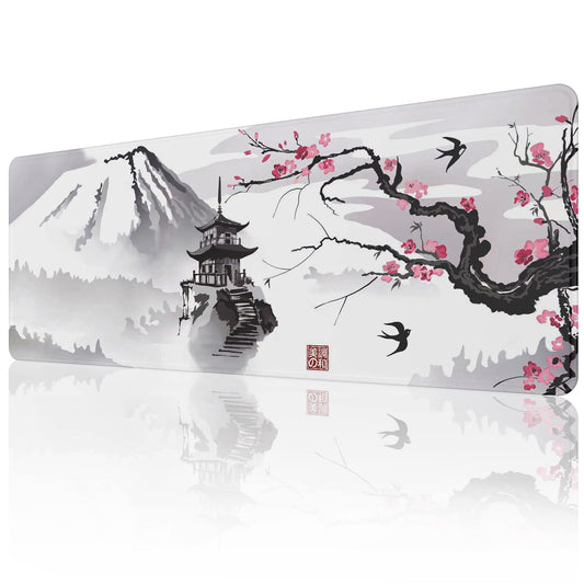 EFISH Tapis de Souris Japanese Cherry Blossom (800×300×3MM) Large et étendu, Tapis de Souris à Bords Cousus, Base en Caoutchouc antidérapante, Jeu