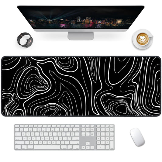 Giecy Tapis de Souris Gaming XXL Mousepad 800 x 300mm, Grand Tapis de Bureau sous Main avec Base en Caoutchouc antidérapante pour Gamer,Personnel de Bureau(Lignes Noires et Blanches)