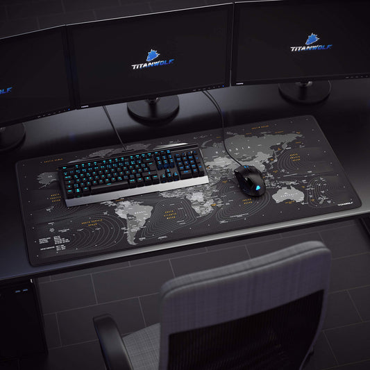 CSL Tapis de souris XXL Speed Gaming Titanwolf - Carte du monde - 900 x 400 mm - XXL - Grande taille - Améliore la précision et la vitesse