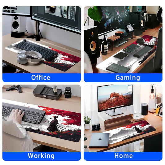 KZARYVEXIS Tapis de Souris de Jeu Japonais XXL 800x300x3mm, Tapis de Bureau Antidérapant et Imperméable à Bords Cousus pour Gamer, PC et Ordinateur Portable (Jeu2)